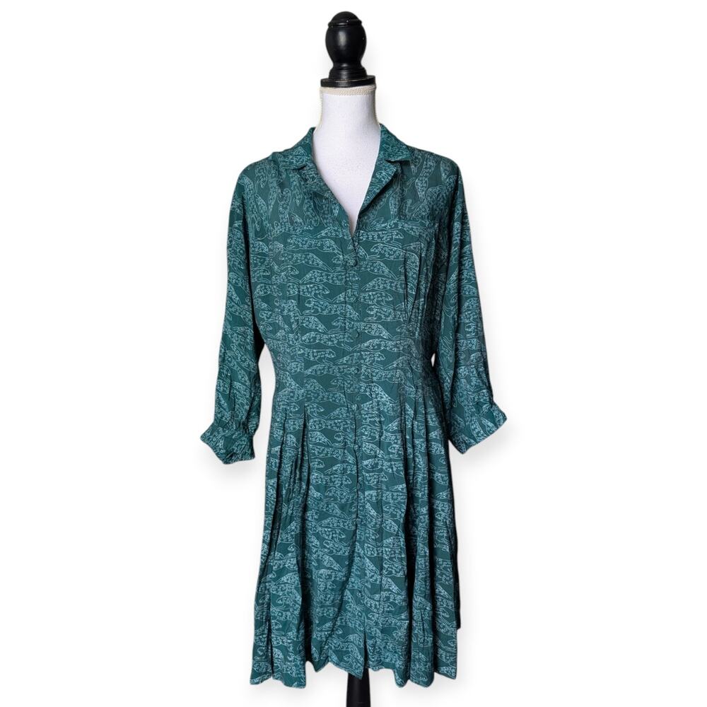 Anthropologie Teal Green Printed Mini Dress - Picture 2 of 10